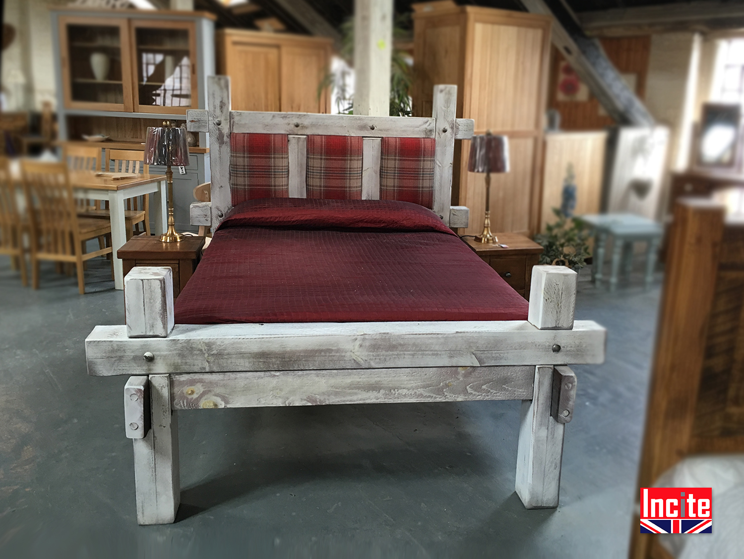 White distressed deals wood bed frame